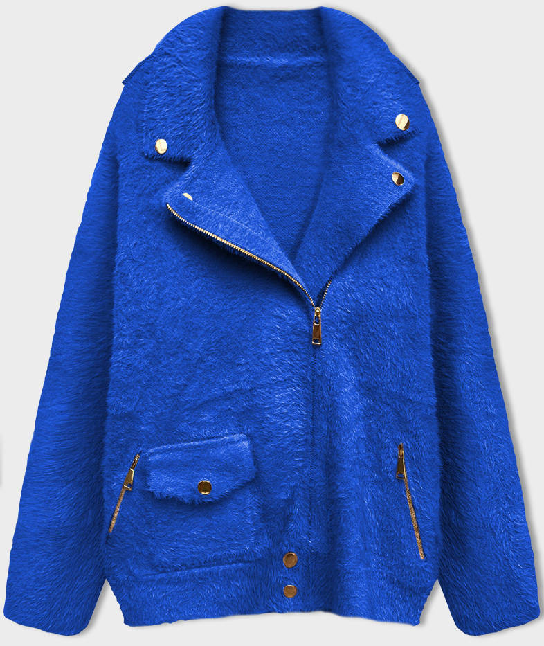 Krátká vlněná bunda typu "alpaka" v chrpové barvě (553) odcienie niebieskiego ONE SIZE