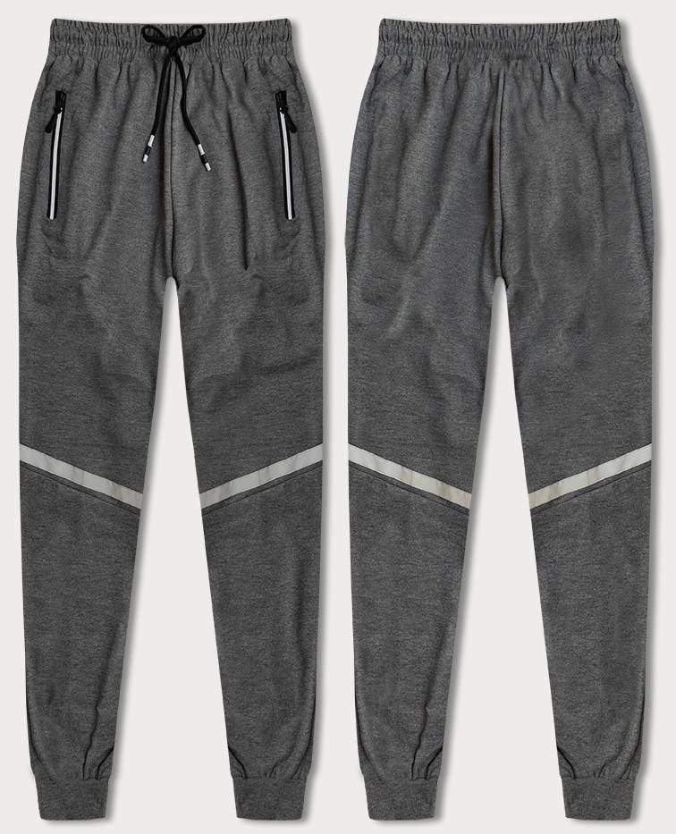 Šedé pánské teplákové kalhoty s reflexními prvky (8K189-5) odcienie szarości M