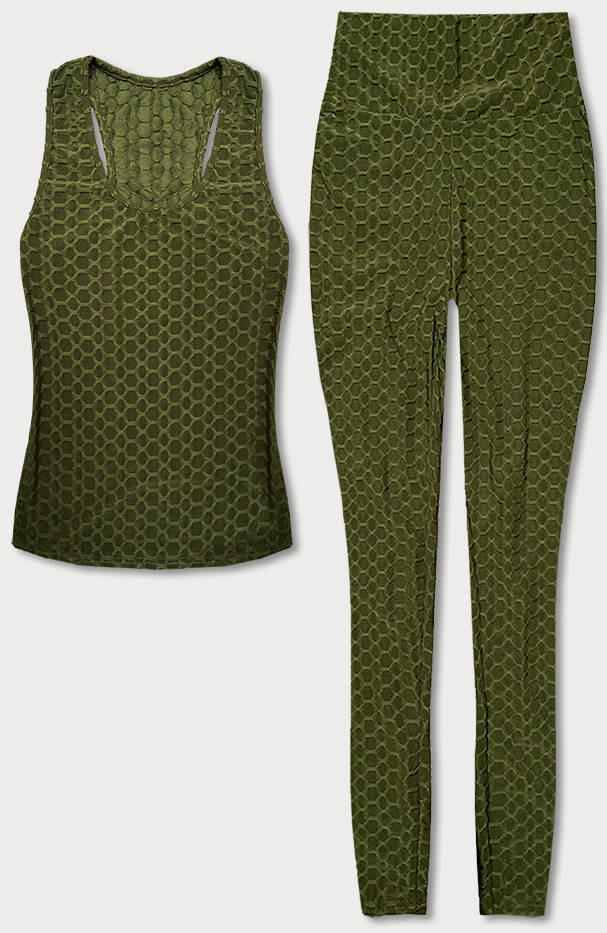 Sportovní komplet v olivové barvě - top a legíny (YW88037-7) odcienie zieleni XL (42)