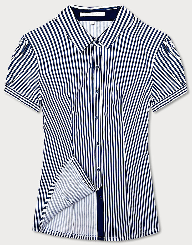 Tmavě modro-bílá dámská pruhovaná košile s krátkými rukávy (SSD2021D) odcienie bieli L (40)