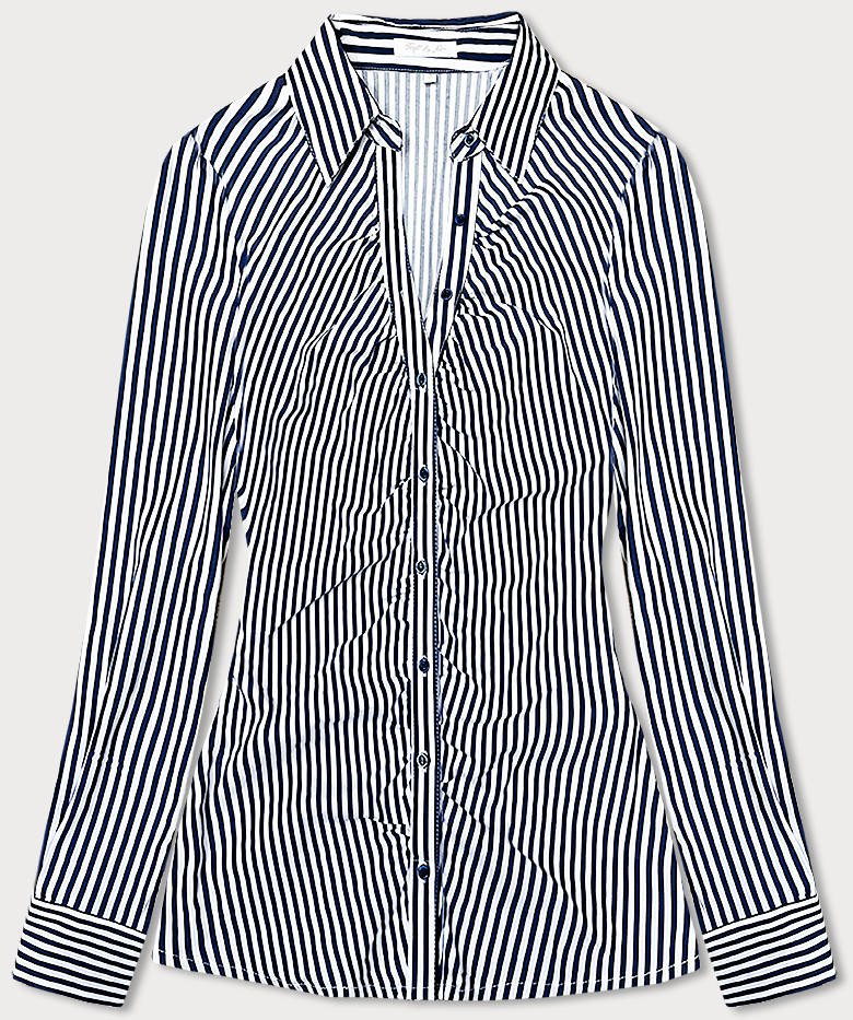 Tmavě modro-bílá pruhovaná košile s nařasením (AWY2015D) odcienie bieli S (36)