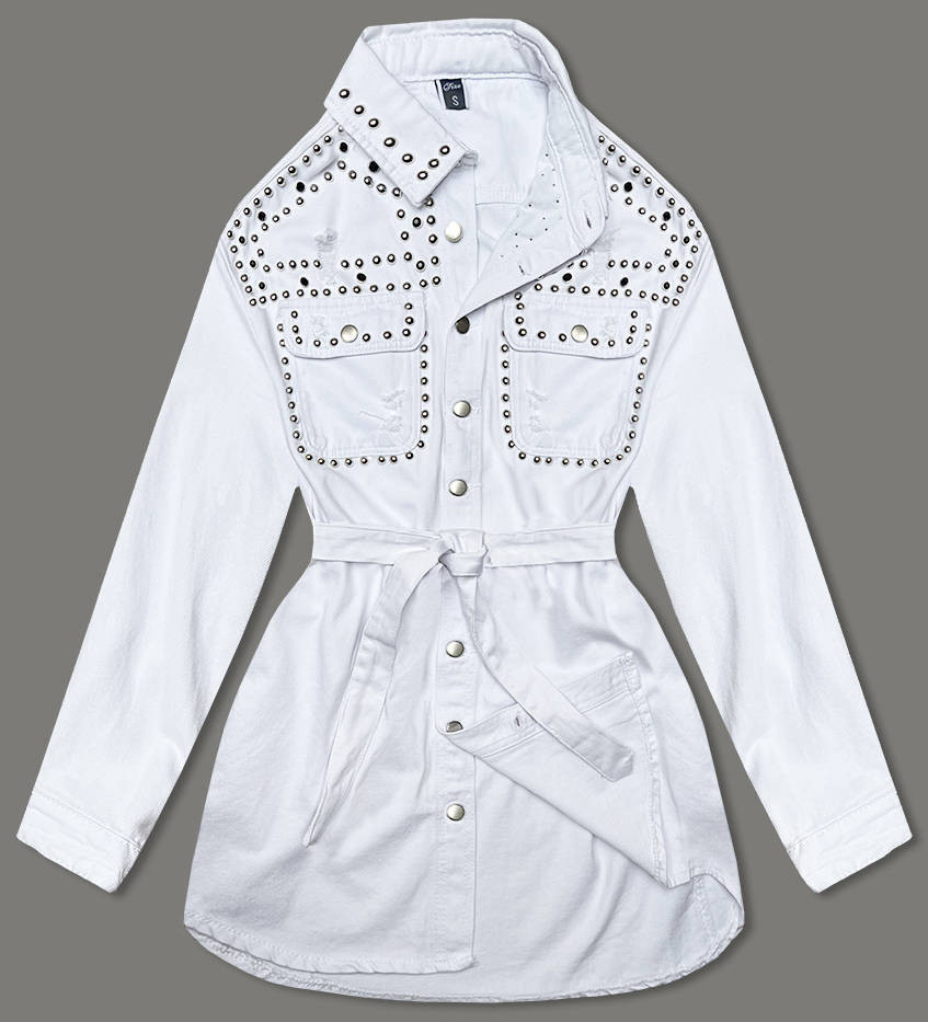 Bílá dámská džínová oversize bunda (M6959) odcienie bieli L (40)