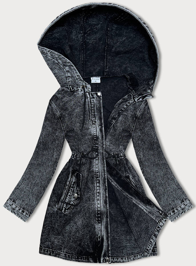 Černá džínová bunda s kapucí (POP7015-K) odcienie czerni M (38)