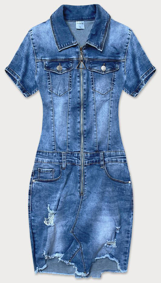 Světle modré džínové šaty s protrženími (GD6629) odcienie niebieskiego S (36)