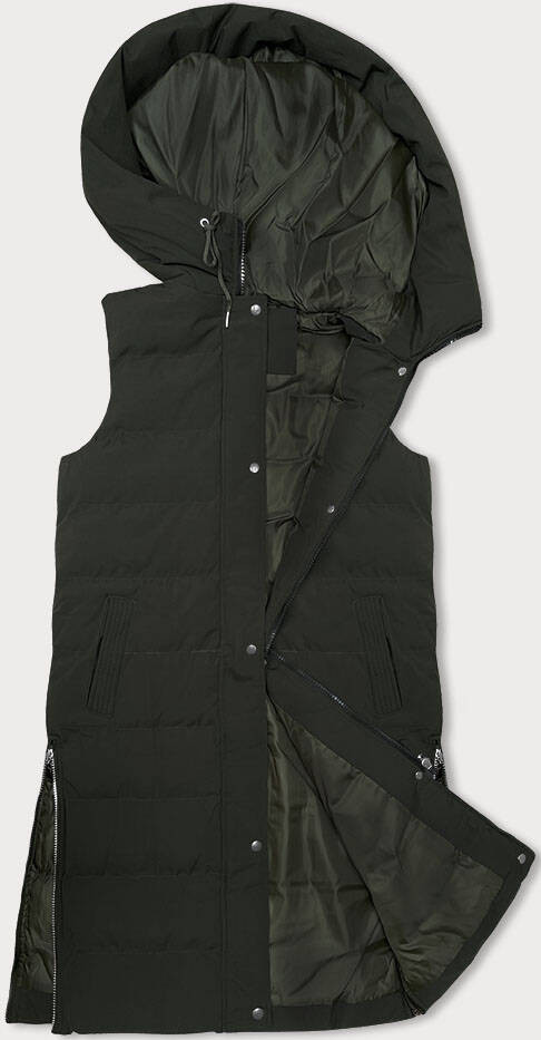 Dlouhá dámská péřová vesta v army barvě (5M3157-136) odcienie zieleni S (36)