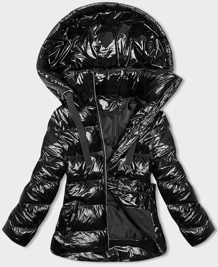 Lesklá černá dámská bunda s kapucí (5M3172-392) odcienie czerni L (40)