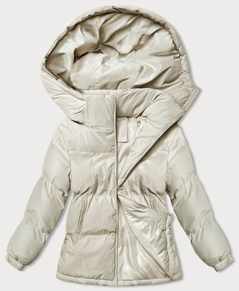 Světle béžová dámská zimní bunda s kapucí (5M3169-62) odcienie beżu XL (42)
