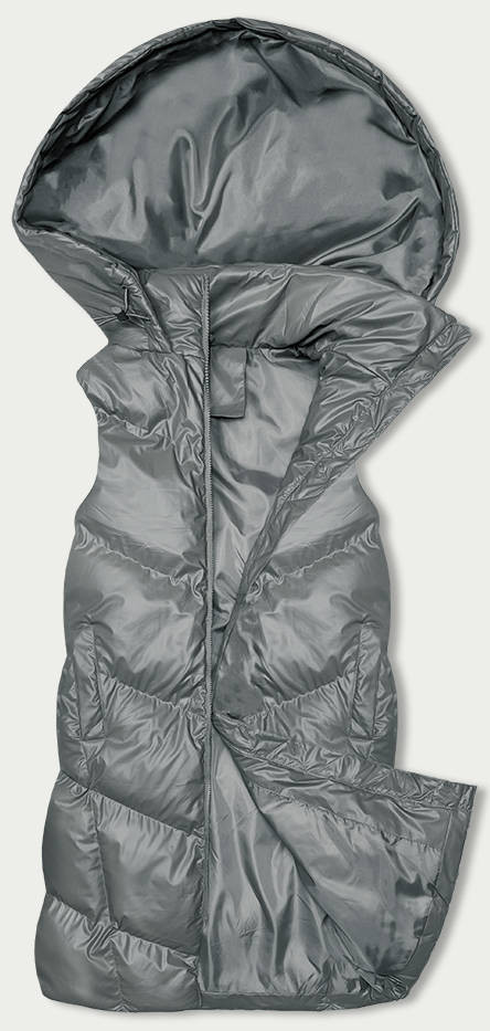 Dlouhá šedá péřová vesta s kapucí (5M3183-105) odcienie szarości XL (42)