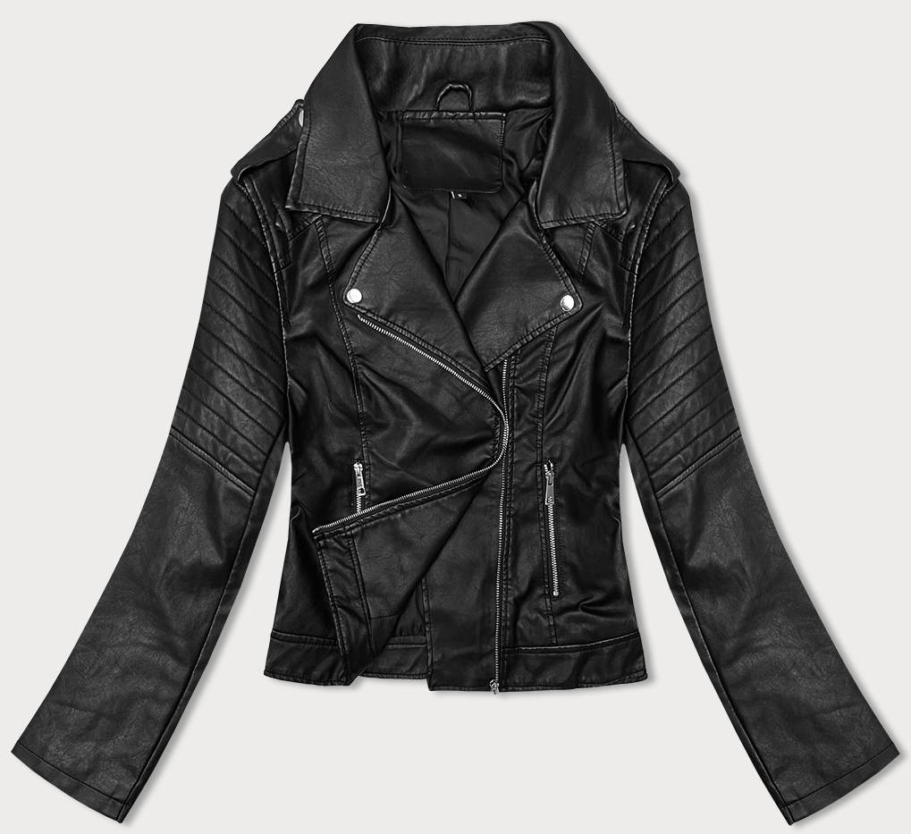 Černá dámská bunda ramoneska s límcem (11Z8097) odcienie czerni L (40)