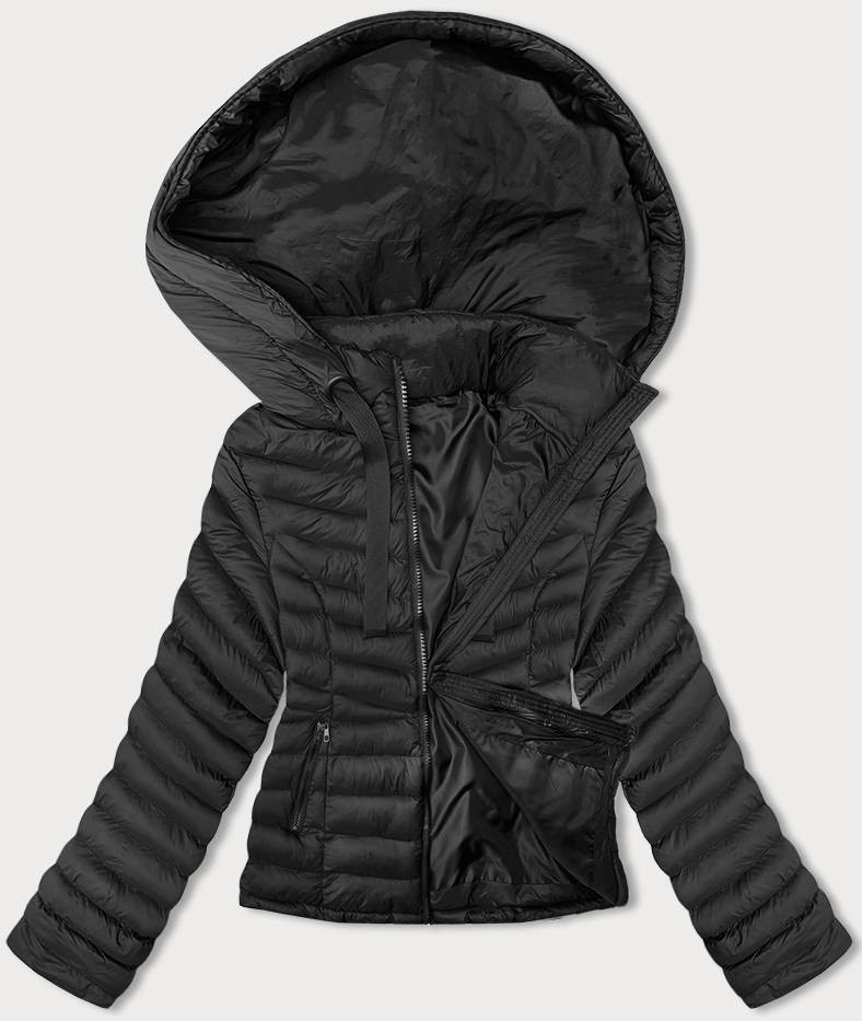 Černá dámská bunda pro přechodné období s kapucí (5M3170-392) odcienie czerni S (36)