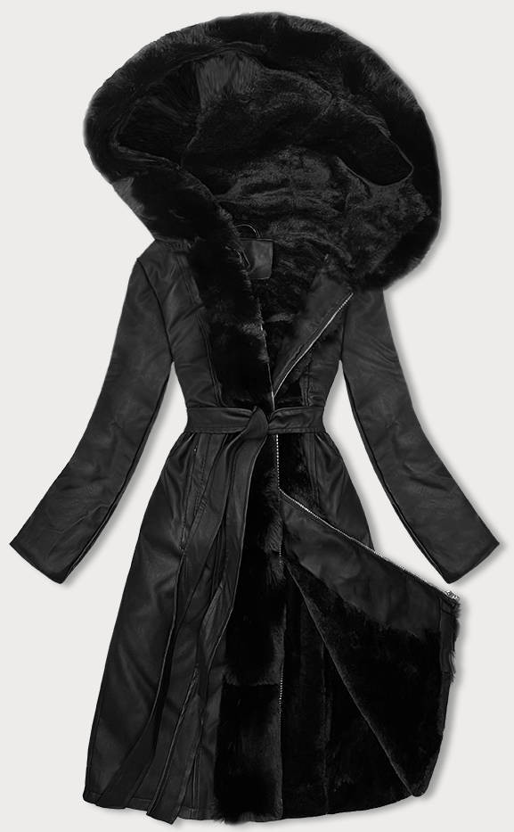 Zateplená černá bunda ramoneska s kapucí (11Z8059) odcienie czerni L (40)