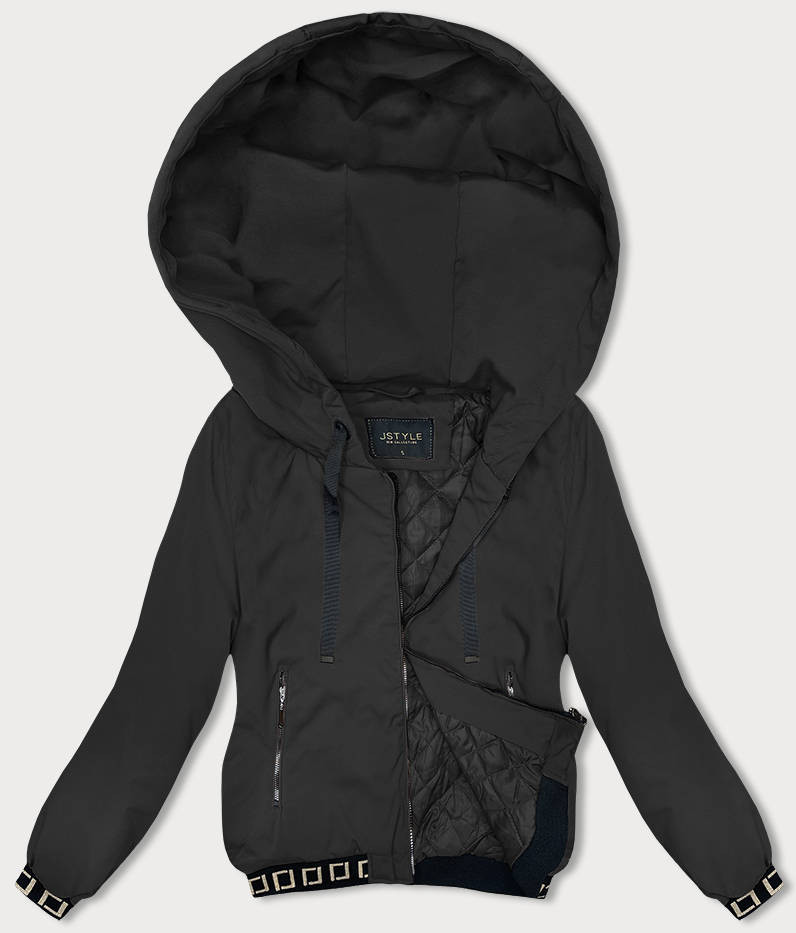 Krátká černá bunda s ozdobnými stahovacími lemy (16M9083-392) odcienie czerni S (36)