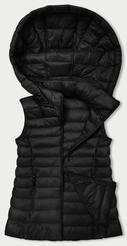 Černá dámská prošívaná vesta s kapucí (16M9139-392) odcienie czerni M (38)