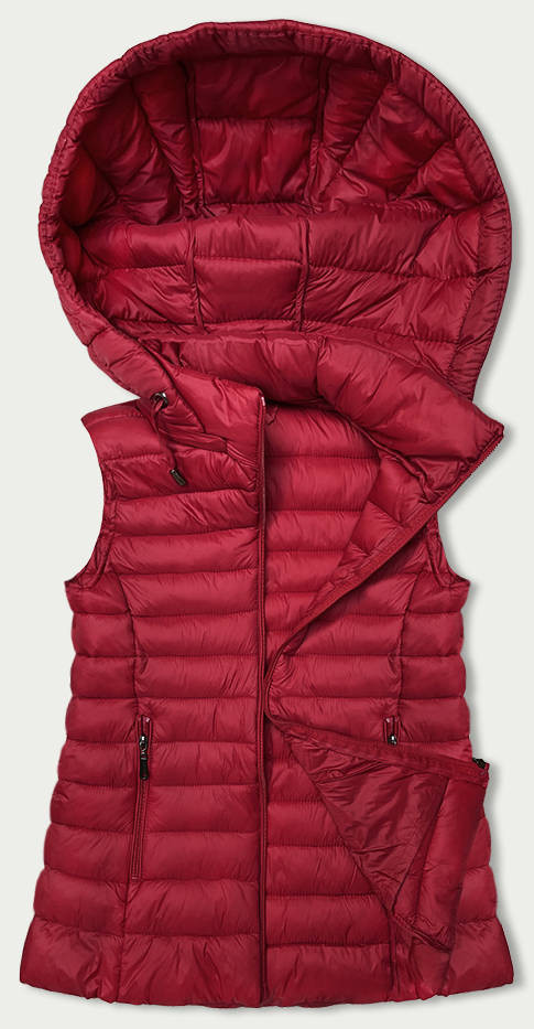 Červená dámská prošívaná vesta s kapucí (16M9139-270) odcienie czerwieni L (40)