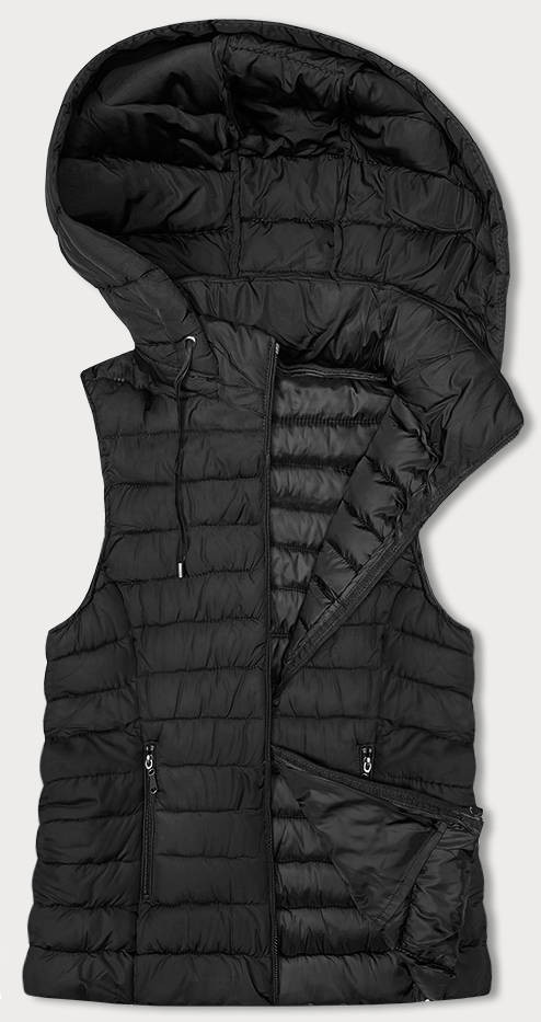 Černá dámská prošívaná vesta s kapucí (16M9150-392) odcienie czerni S (36)