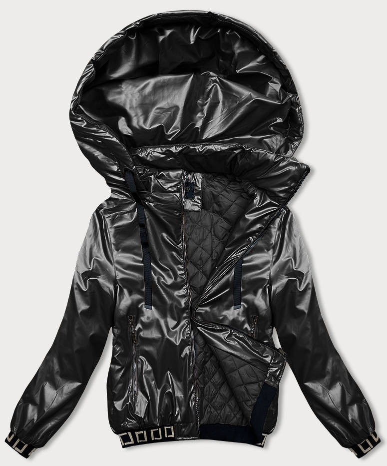 Krátká černá bunda s ozdobnými stahovacími lemy (16M9087-392) odcienie czerni S (36)