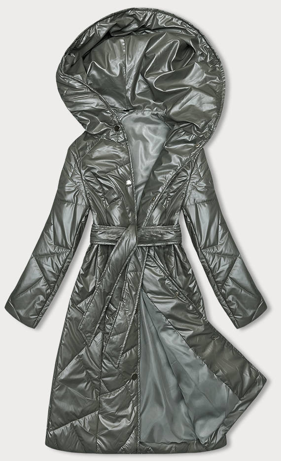 Prošívaná bunda v khaki barvě na patentky (B8179-11) odcienie zieleni L (40)