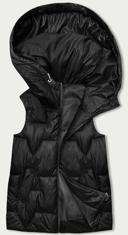 Černá dámská vesta s kapucí (B8171-1) odcienie czerni XL (42)