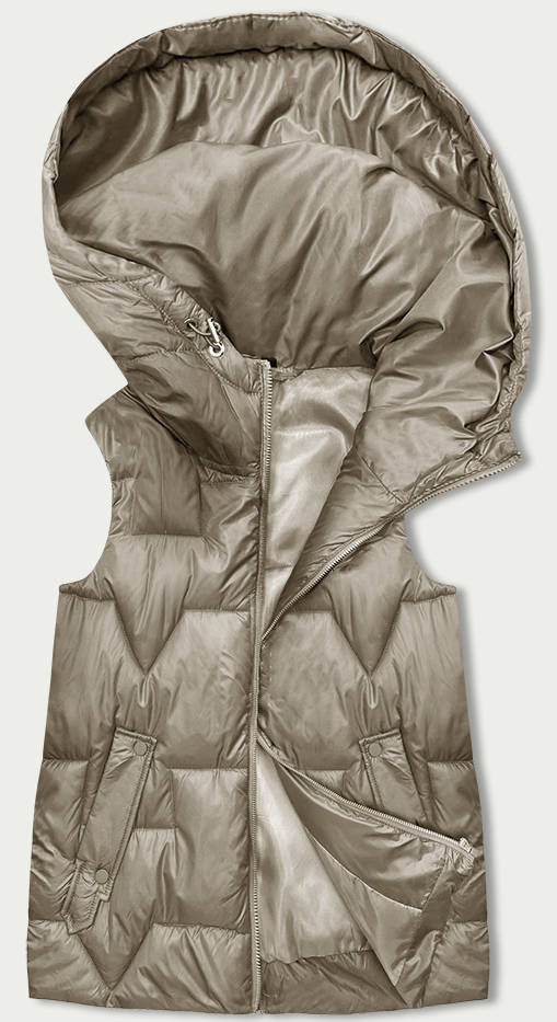 Béžová dámská vesta s kapucí (B8171-12) odcienie beżu XXL (44)