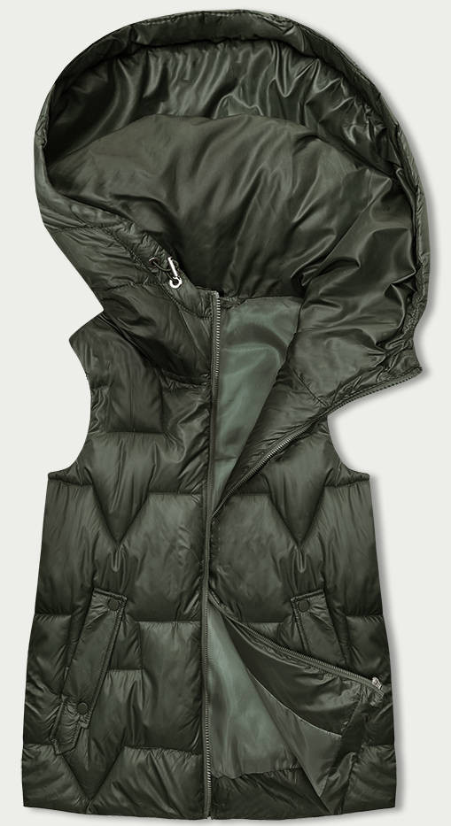 Dámská vesta v khaki barvě s kapucí (B8171-11) odcienie zieleni S (36)
