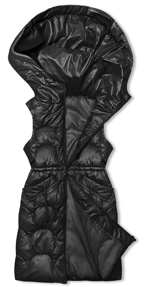 Černá vypasovaná vesta s kapucí (B8172-1) odcienie czerni M (38)