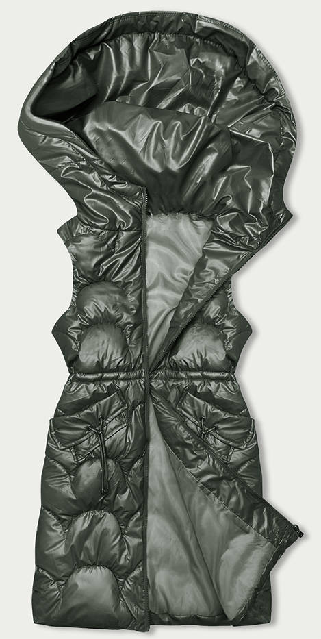 Vypasovaná vesta v khaki barvě s kapucí (B8172-11) odcienie zieleni L (40)