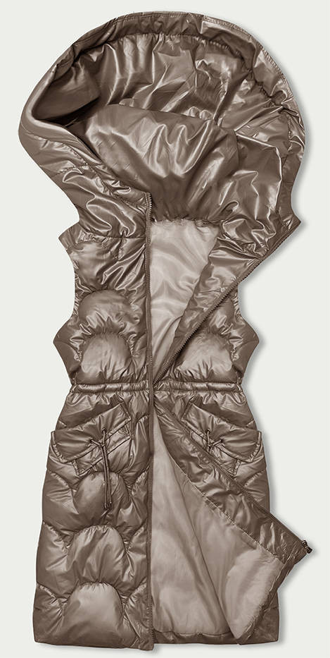 Vypasovaná vesta v barvě cappuccino s kapucí (B8172-12) odcienie beżu XXL (44)