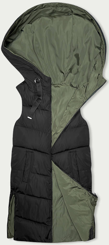 Černo-khaki dlouhá oboustranná dámská vesta (B8159-1) odcienie zieleni XXL (44)