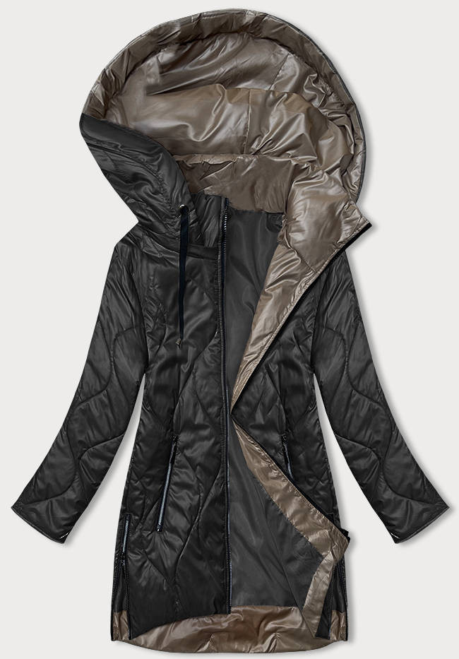 Černá dámská bunda s odepínací kapucí (B8218-1) odcienie czerni 48