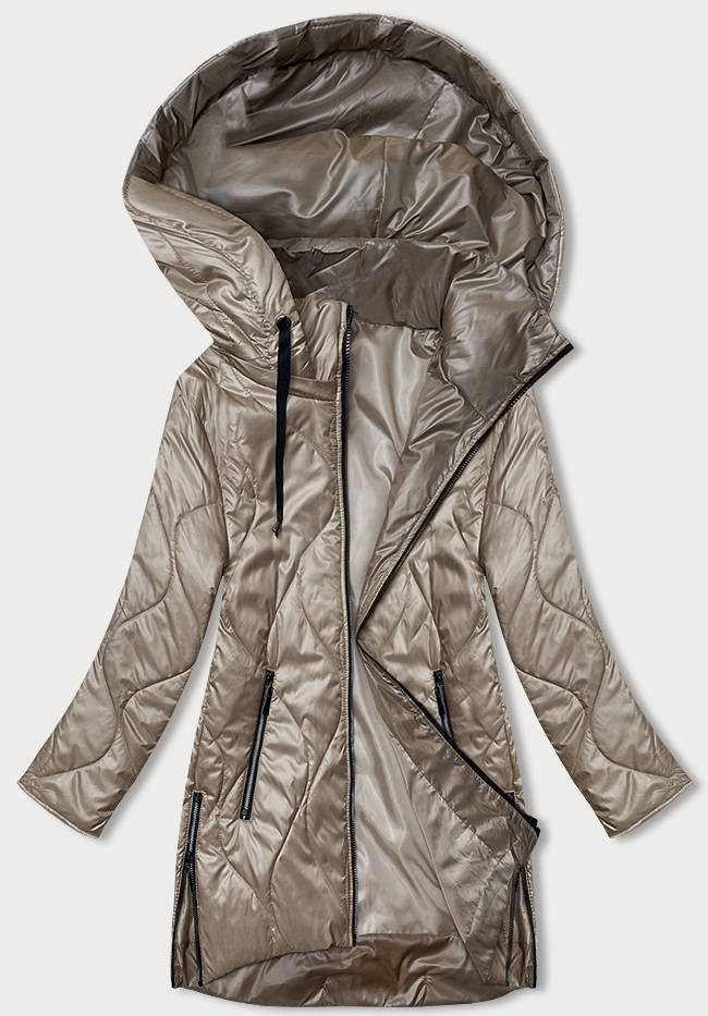 Béžová dámská bunda s odepínací kapucí (B8218-12) odcienie beżu 48
