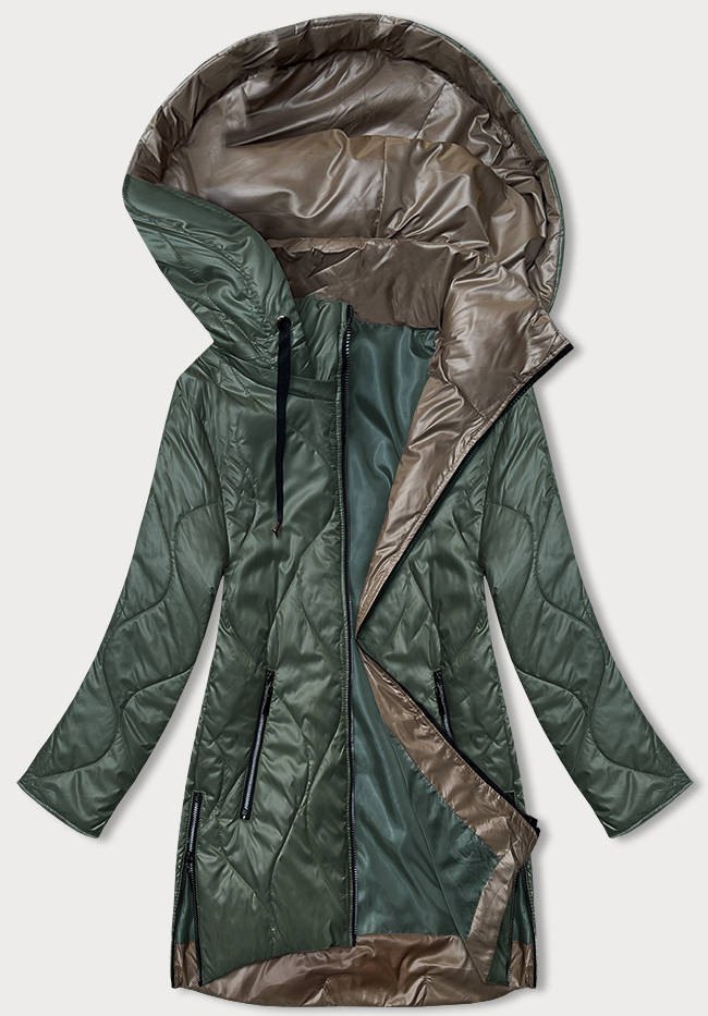 Tmavě zelená dámská bunda s odepínací kapucí (B8218-10) odcienie zieleni 46
