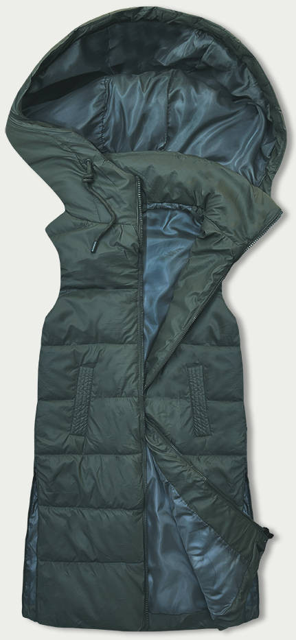 Tmavě zelená dámská vesta s kapucí (B8212-10) odcienie zieleni XL (42)