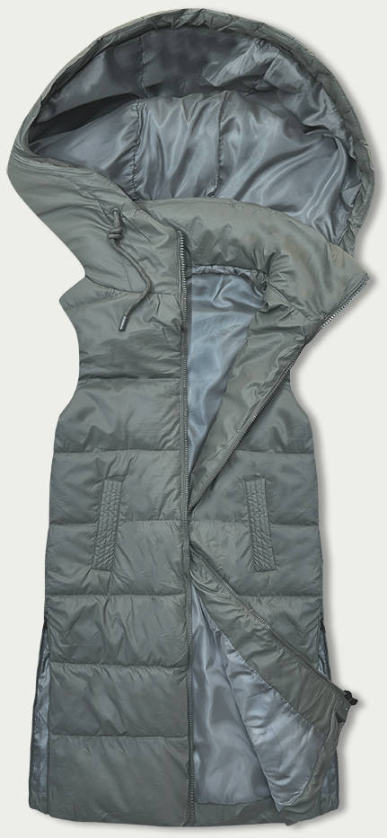 Dámská vesta v khaki barvě s kapucí (B8212-11) odcienie zieleni XL (42)
