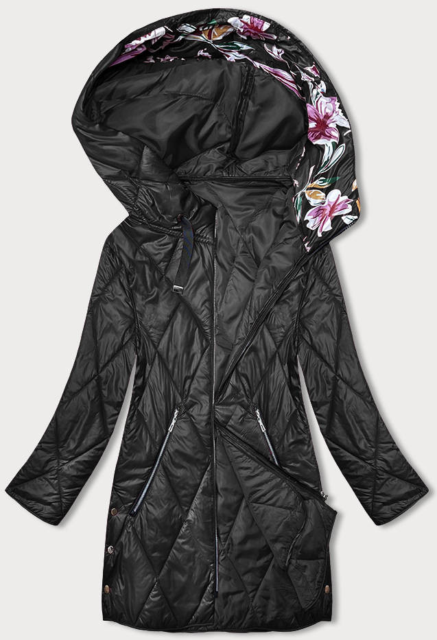 Černá dámská bunda s ozdobnou kapucí (B8215-1) odcienie czerni 48