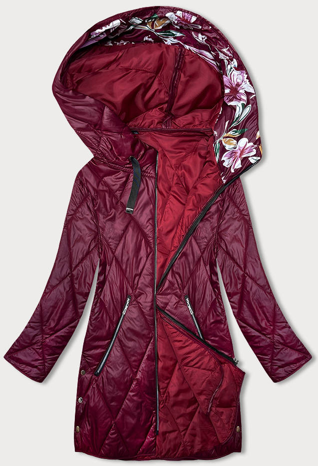 Dámská bunda ve vínové bordó barvě s ozdobnou kapucí (B8215-74) odcienie czerwieni 46