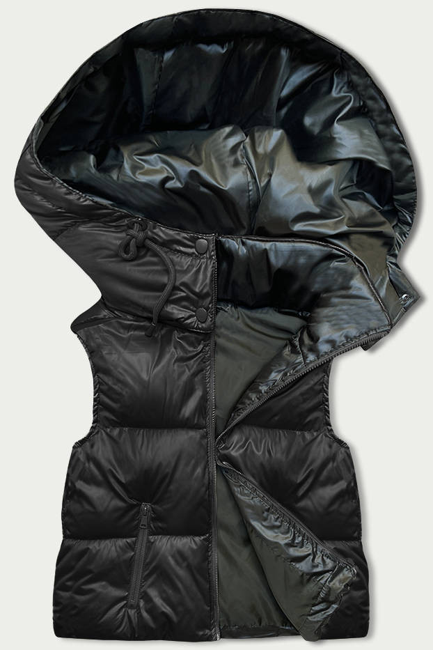 Krátká černá dámská vesta s kapucí (B8156-1) odcienie czerni XXL (44)