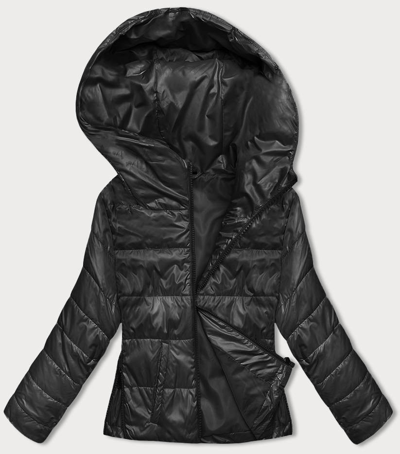Krátká černá dámská bunda s kapucí (B8187-1) odcienie czerni L (40)