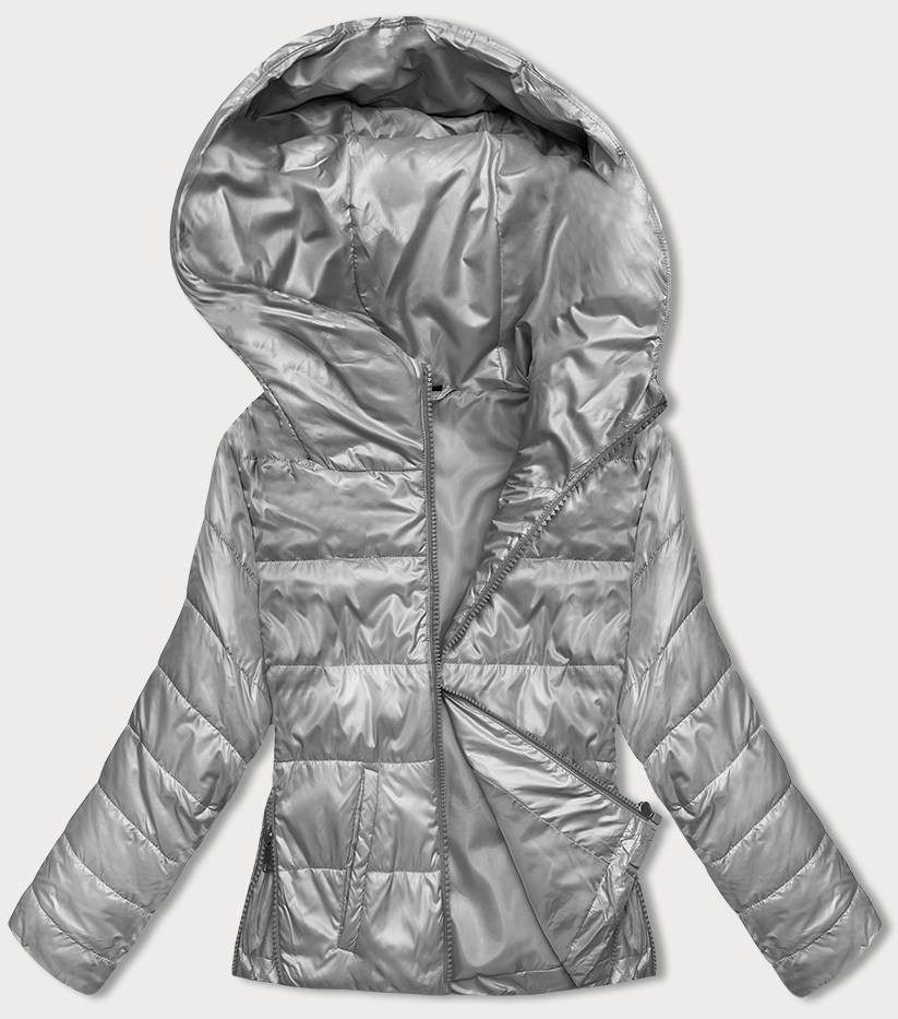 Krátká šedá dámská bunda s kapucí (B8187-9) odcienie szarości M (38)