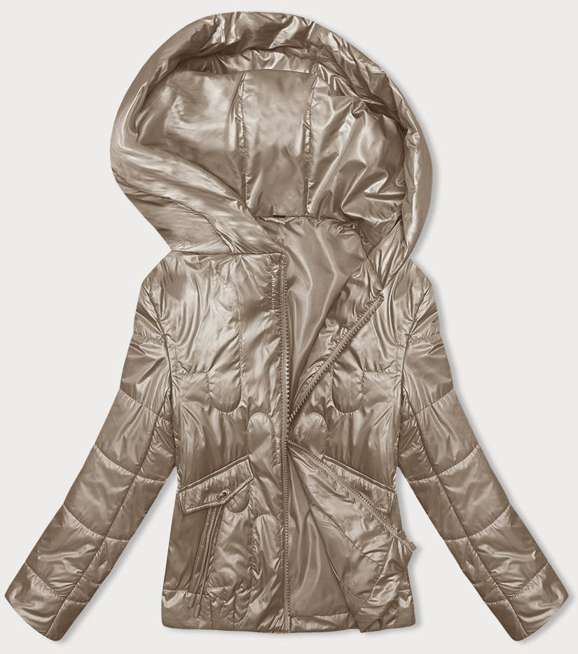 Béžová krátká dámská prošívaná bunda (B8185-12) odcienie beżu L (40)