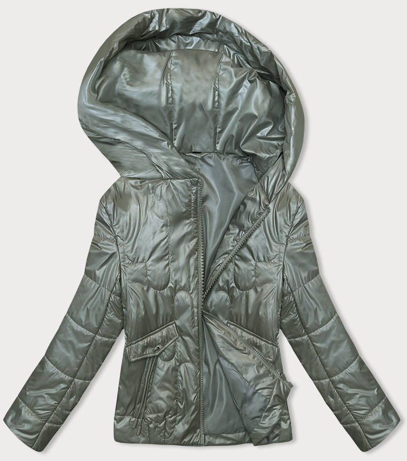 Krátká dámská prošívaná bunda v khaki barvě (B8185-11) odcienie zieleni M (38)