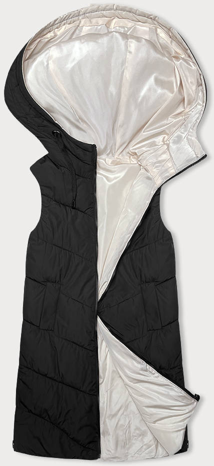 Černo-ecru dlouhá dámská oboustranná vesta (V771) odcienie czerni XL (42)