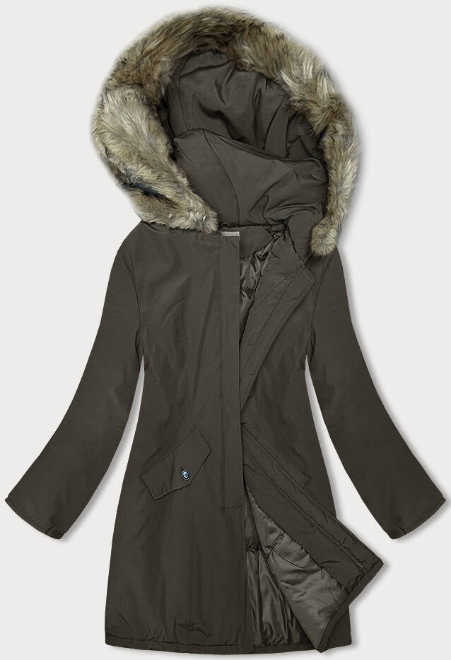 Dámská zimní bunda v khaki barvě (M-R45) odcienie zieleni L (40)