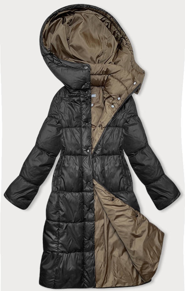 Dlouhá černá dámská zimní bunda (YP-22073-1) odcienie czerni XL (42)