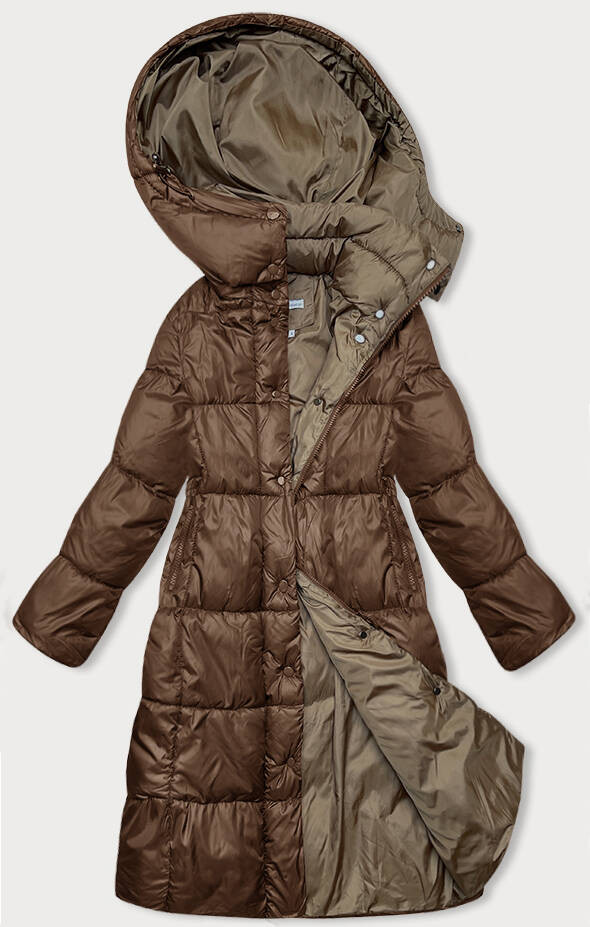 Dlouhá hnědá dámská zimní bunda (YP-22073-80) odcienie brązu XL (42)