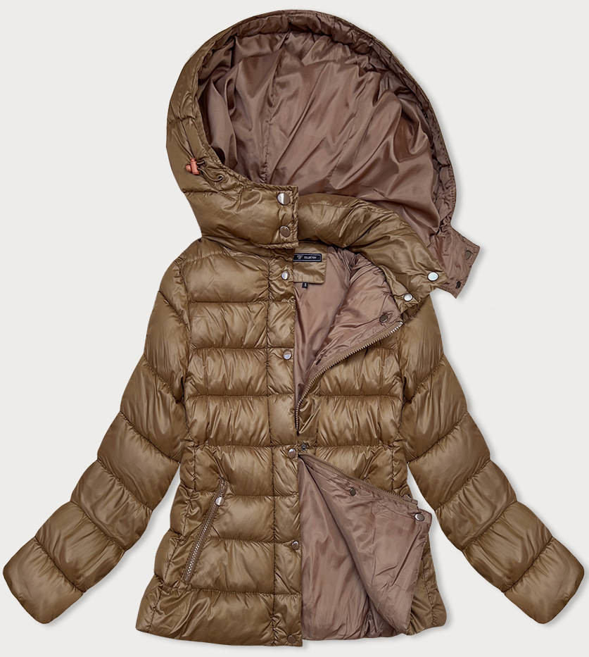 Hnědá prošívaná dámská zimní bunda s kapucí (YP-22075-101) odcienie brązu S (36)