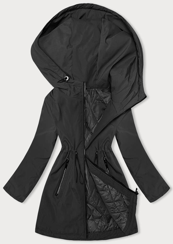 Černá dámská bunda s kapucí (B8217-1) odcienie czerni XL (42)