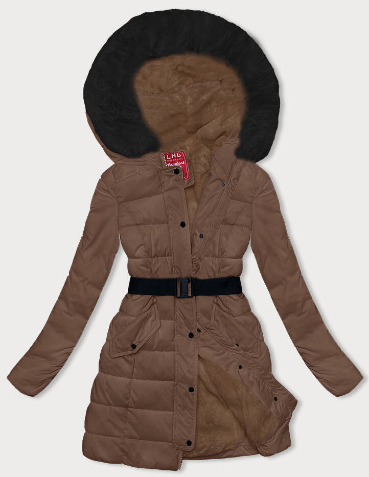 Hnědá péřová dámská zimní bunda (2M-007) odcienie brązu XL (42)