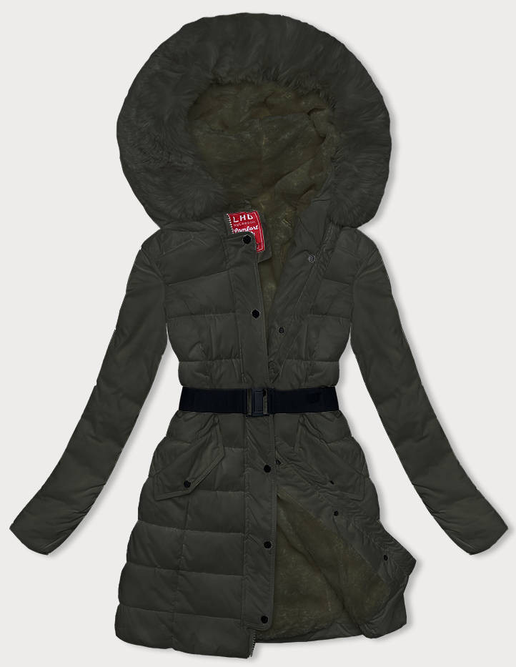 Péřová dámská zimní bunda v army barvě (2M-007) odcienie zieleni XXL (44)