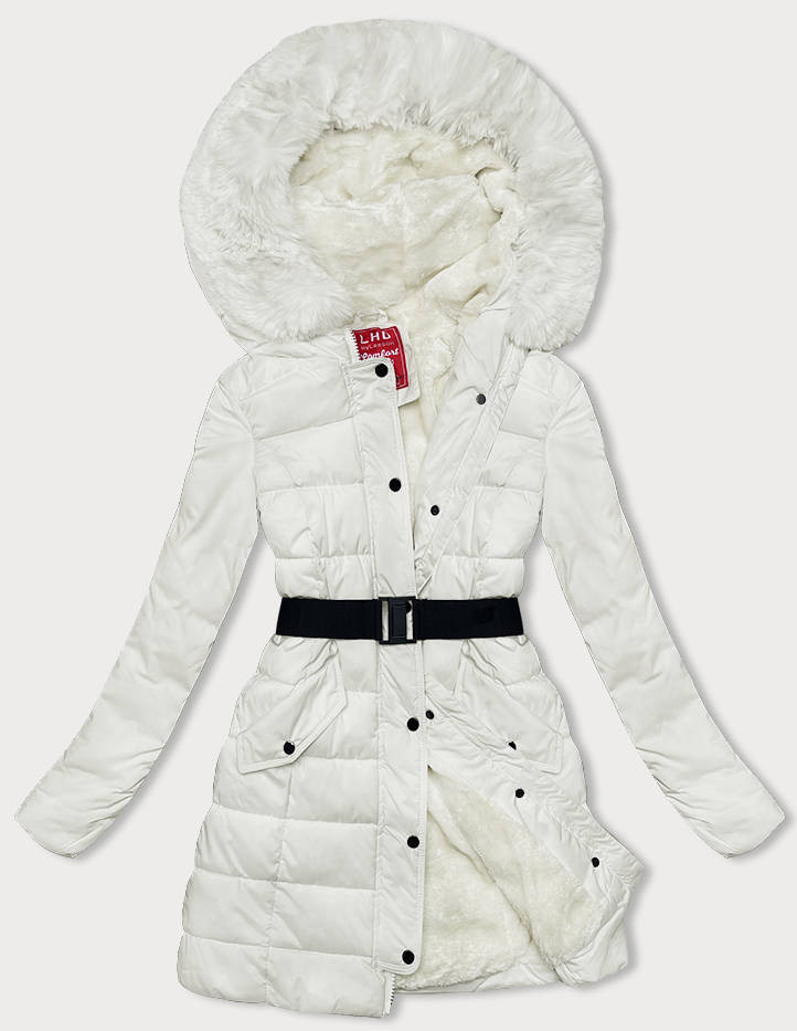 Péřová dámská zimní bunda v ecru barvě (2M-007) odcienie bieli M (38)