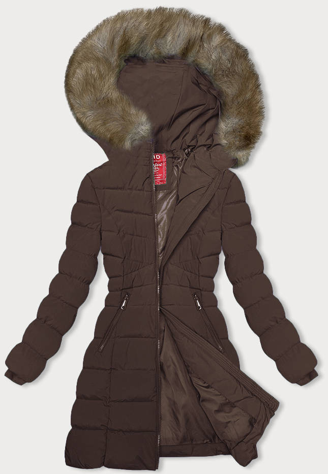 Hnědá péřová dámská zimní bunda (LHD-23032) odcienie brązu L (40)